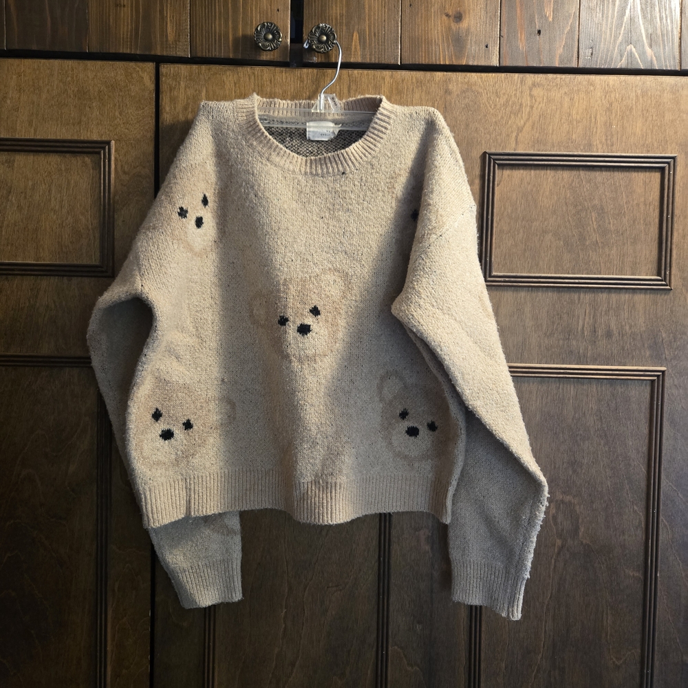 Charming Beige Sweater with Bear Accents